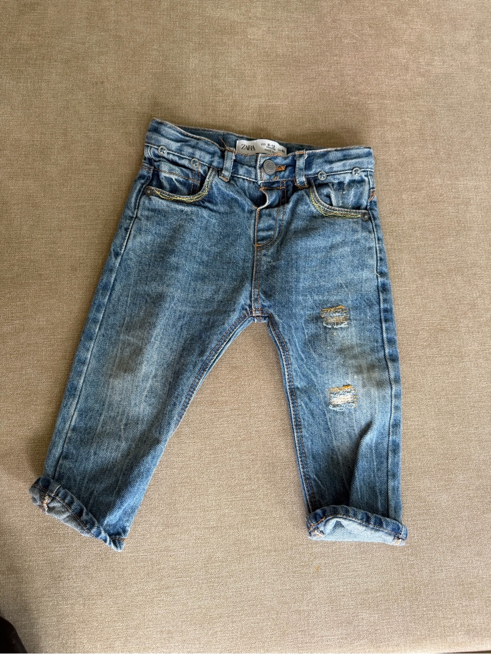 Zara Baby 9-12M Medium Blue Ripped Denim Jeans